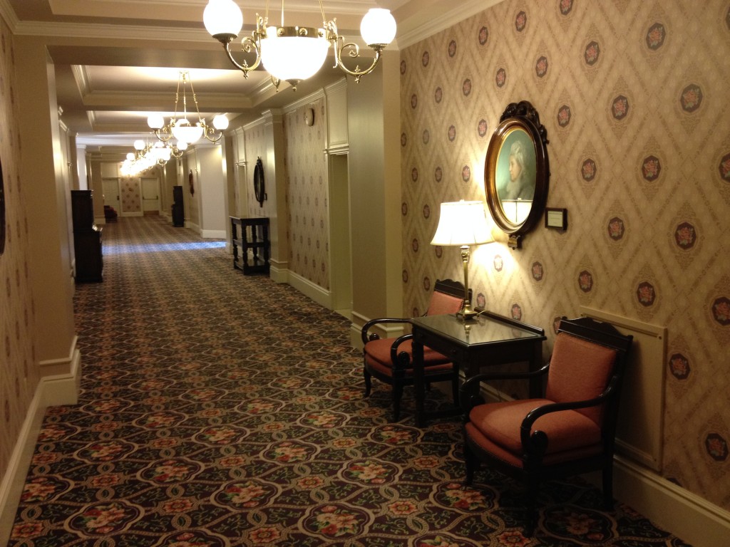 The hallway of the Empress Hotel, which reminds me of the Overlook.