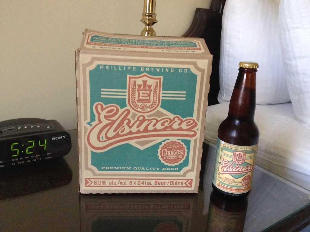 A local beer, Elsinore, from the Phillips Brewing Company. Refreshing, and great packaging.