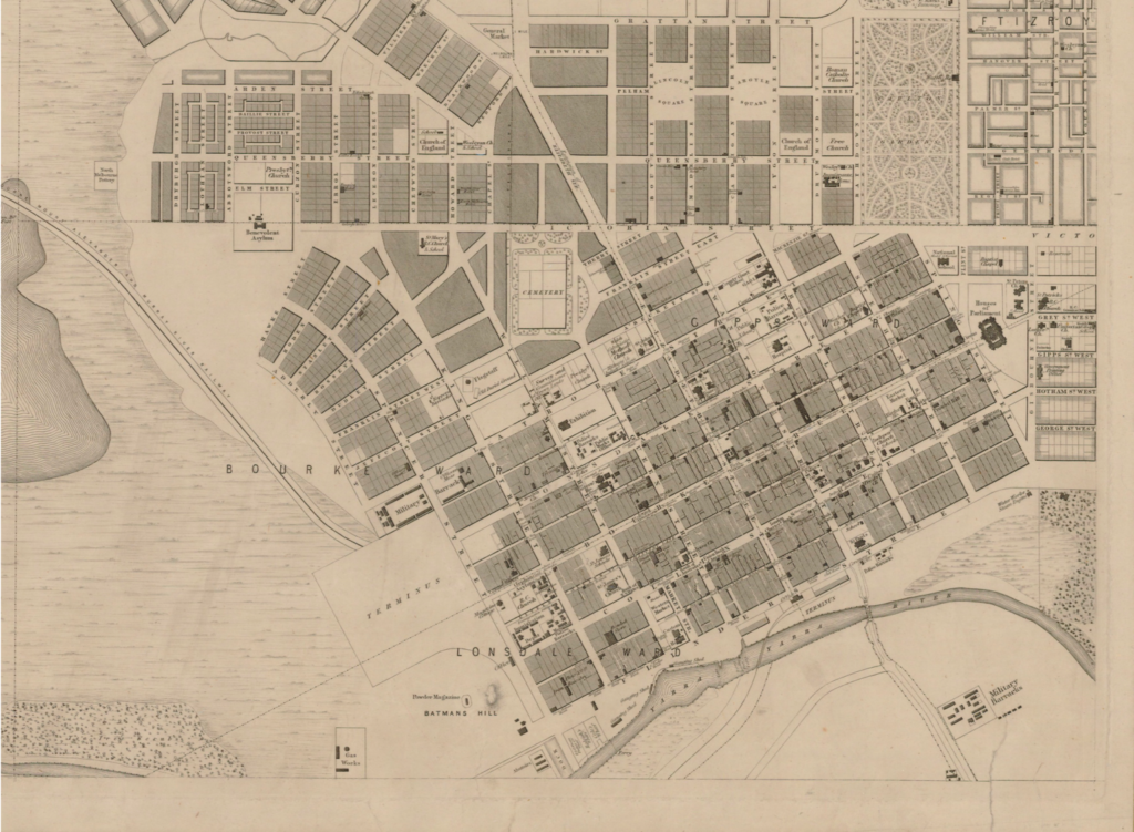 Plan of central Melbourne from 1855